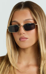 Aurelia Metal Rectangle Sunglasses in Gold/Grey