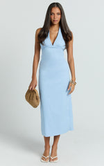 Gwen Midi Dress - Halter Neck Column Midi Dress in Pale Blue