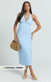 Gwen Midi Dress - Halter Neck Column Midi Dress in Pale Blue