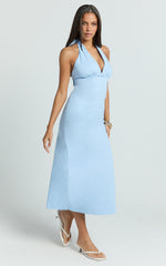 Gwen Midi Dress - Halter Neck Column Midi Dress in Pale Blue