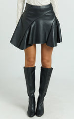 Gwen Mini Skirt - Circular Cut Panel Fit And Flare Skirt in Black