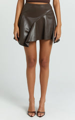 Gwen Mini Skirt - Circular Cut Panel Fit And Flare Skirt in Chocolate