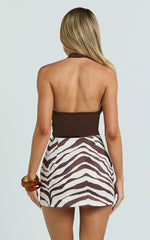 Gwendolyn Mini Skirt - Zebra Suede Low Rise Skirt in Choc Zebra