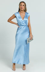 Hailey Maxi Dress - Cap Sleeve V Neck Dress in Blue