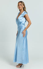 Hailey Maxi Dress - Cap Sleeve V Neck Dress in Blue