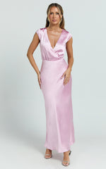 Hailey Maxi Dress - Cap Sleeve V Neck Dress in Pink