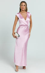 Hailey Maxi Dress - Cap Sleeve V Neck Dress in Pink