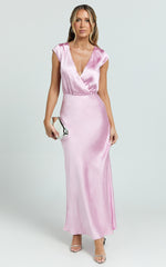 Hailey Maxi Dress - Cap Sleeve V Neck Dress in Pink