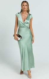 Hailey Maxi Dress - Cap Sleeve V Neck Dress in Sage
