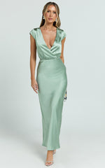 Hailey Maxi Dress - Cap Sleeve V Neck Dress in Sage