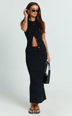 Halle Midi Skirt - High Waist Bodycon Knit Midi Skirt in Black