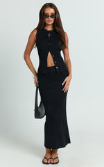 Halle Midi Skirt - High Waist Bodycon Knit Midi Skirt in Black