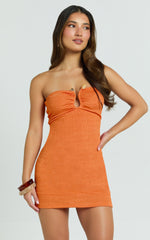 Halle Mini Dress - Strapless Fitted Jersey Hardware Trim Detail Dress in Orange