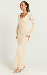 Halsey Maxi Dress - Crochet Scoop Neck Flare Sleeve Dress in Off White