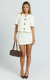 Halsey Mini Skirt - Tailored A Line Skirt in Cream