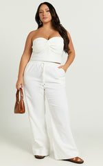 Hamilton Linen Blend Pants - Straight Elasticated Mid Waist Pants in White