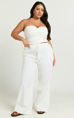 Hamilton Linen Blend Pants - Straight Elasticated Mid Waist Pants in White