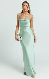 Hanna Maxi Dress - Satin Cowl Neck Low Back Dress in Sage