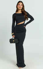 Hannah Maxi Dress - Long Sleeve Cut Out Low Back Bodycon Dress in Black