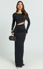 Hannah Maxi Dress - Long Sleeve Cut Out Low Back Bodycon Dress in Black