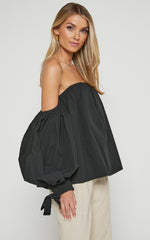 Hannah Top - Off Shoulder Puff Sleeve Top in Black