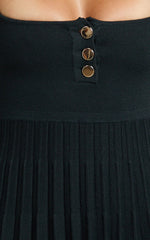 Hansen Mini Dress - Square Neck Long Sleeve Fit And Flare Pleated Dress in Black