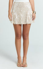 Hansen Mini Skirt - Godet Sequin Skirt in Ivory