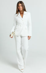 Harlee Blazer - Belted Cinch Waist Blazer in White