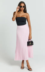 Harlee Midi Skirt - Pleated High Waist A Line Skirt in Baby Pink