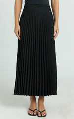 Harlee Midi Skirt - Pleated High Waist A Line Skirt in Black
