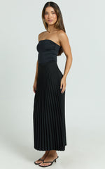 Harlee Midi Skirt - Pleated High Waist A Line Skirt in Black