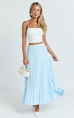 Harlee Midi Skirt - Pleated High Waist A Line Skirt in Pastel Blue