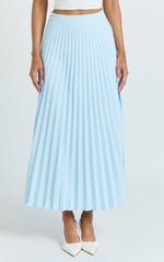 Harlee Midi Skirt - Pleated High Waist A Line Skirt in Pastel Blue