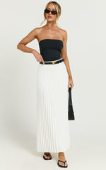 Harlee Midi Skirt - Pleated High Waist A Line Skirt in White