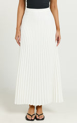 Harlee Midi Skirt - Pleated High Waist A Line Skirt in White