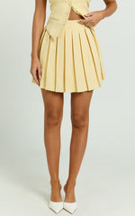 Harlee Mini Skirt - Pleated A line Skirt in Lemon