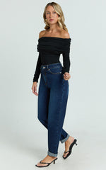 Harlene Jeans - High Rise Relaxed Mom Jeans in Dark Blue Wash