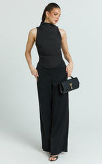 Harlene Top - Draped Tucked Neck Sleeveless Top in Black