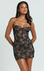 Harley Maxi Dress - Lace Strapless Fit And Flare Dress with Detachable Skirt in Black