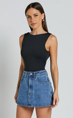 Harriet Skort - Mid Waisted Recycled Denim Skort in Mid Blue Wash