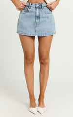Harriet Skort - Mid Waisted Recycled Denim Skort in Light Blue Wash