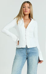 Hartley Top - Long Sleeve Zip Through Fitted Shirt in White
