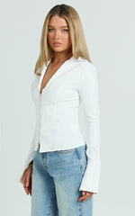 Hartley Top - Long Sleeve Zip Through Fitted Shirt in White