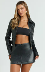 Heather Skort - Low Waisted Faux Leather Micro Skort in Black