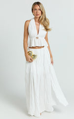 Heidi Maxi Skirt - Elastic Waist Side Split Skirt in White