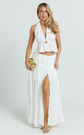Heidi Maxi Skirt - Elastic Waist Side Split Skirt in White
