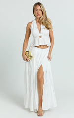 Heidi Maxi Skirt - Elastic Waist Side Split Skirt in White