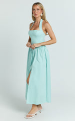 Helda Midi Dress - Halter Tie Neck Corset Panel Dress in Mint