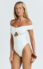 Helen Bodysuit - Twist Off Shoulder Cut Out Bodysuit in White