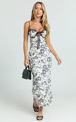 Helen Midi Dress - Strappy Balconette Tie Front Column Dress in Renaissance Floral Print